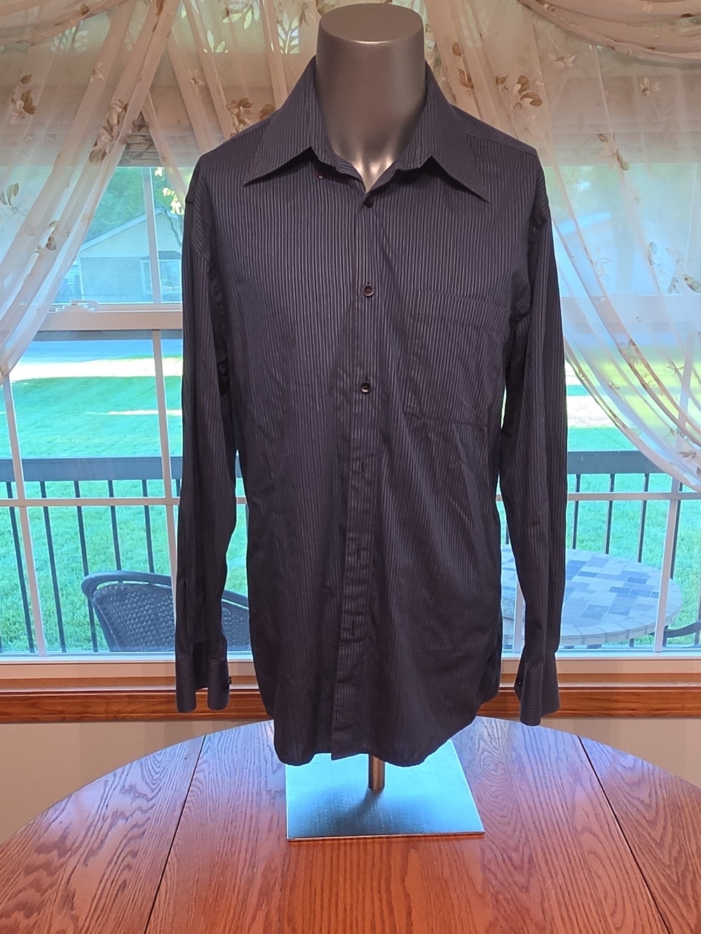 Klaus Boehler Blue Striped Cotton Easy Care Button-Front Dress Shirt M